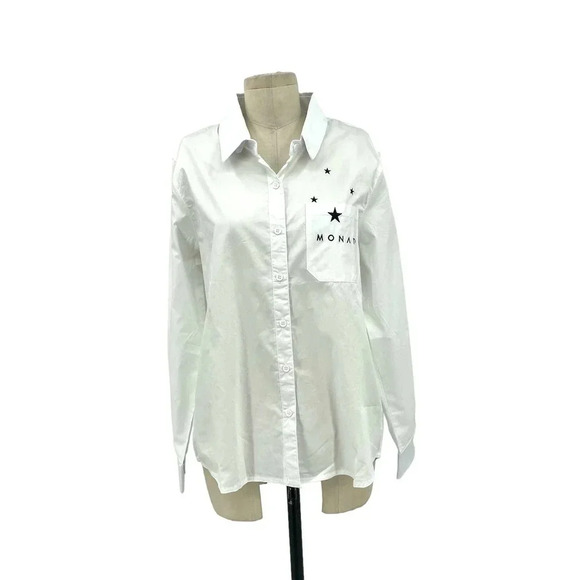 Monat Gear Monat Button Down Shirt White Start Logo Size Medium - Picture 2 of 12